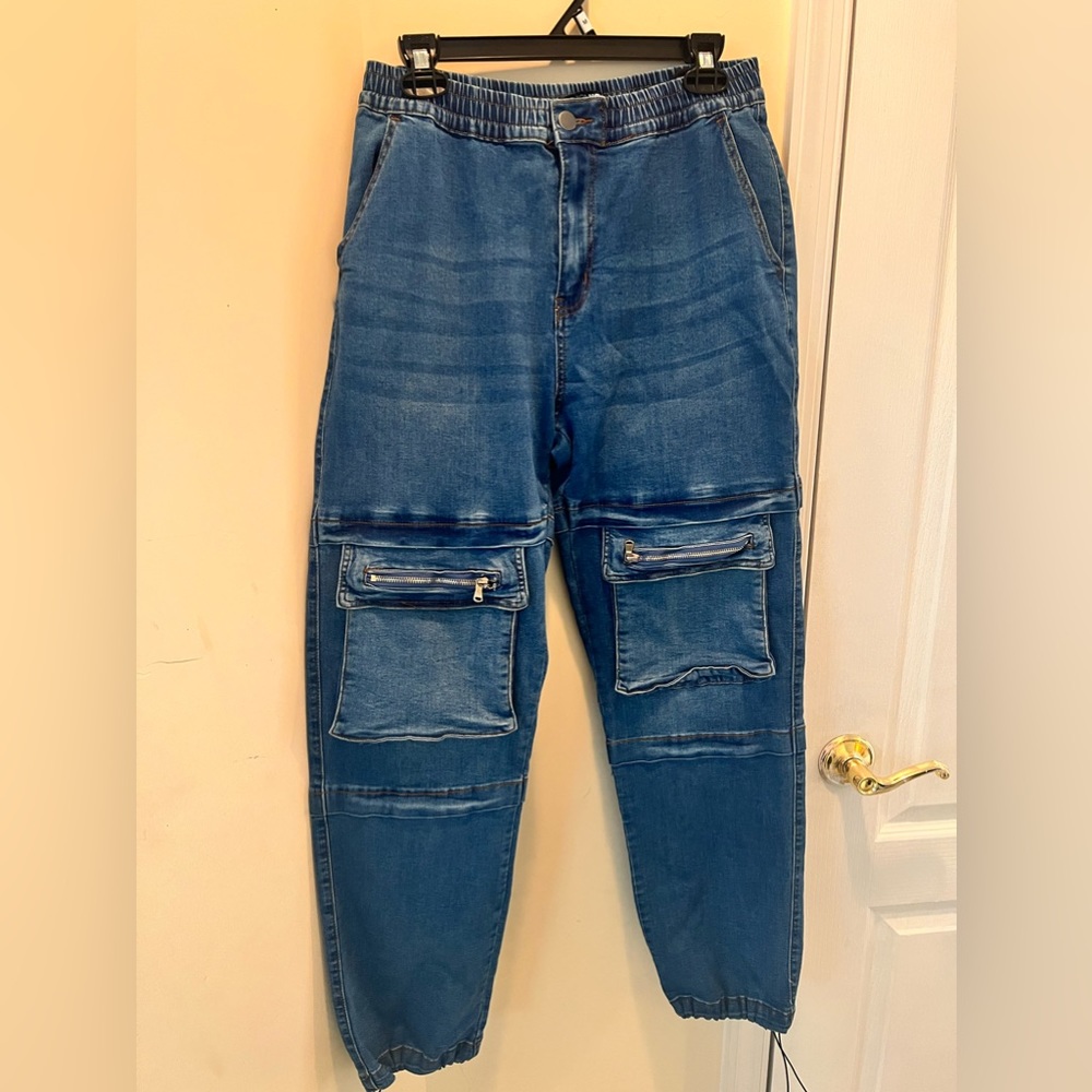 Fashion Nova “break the rules denim cargo joggers”